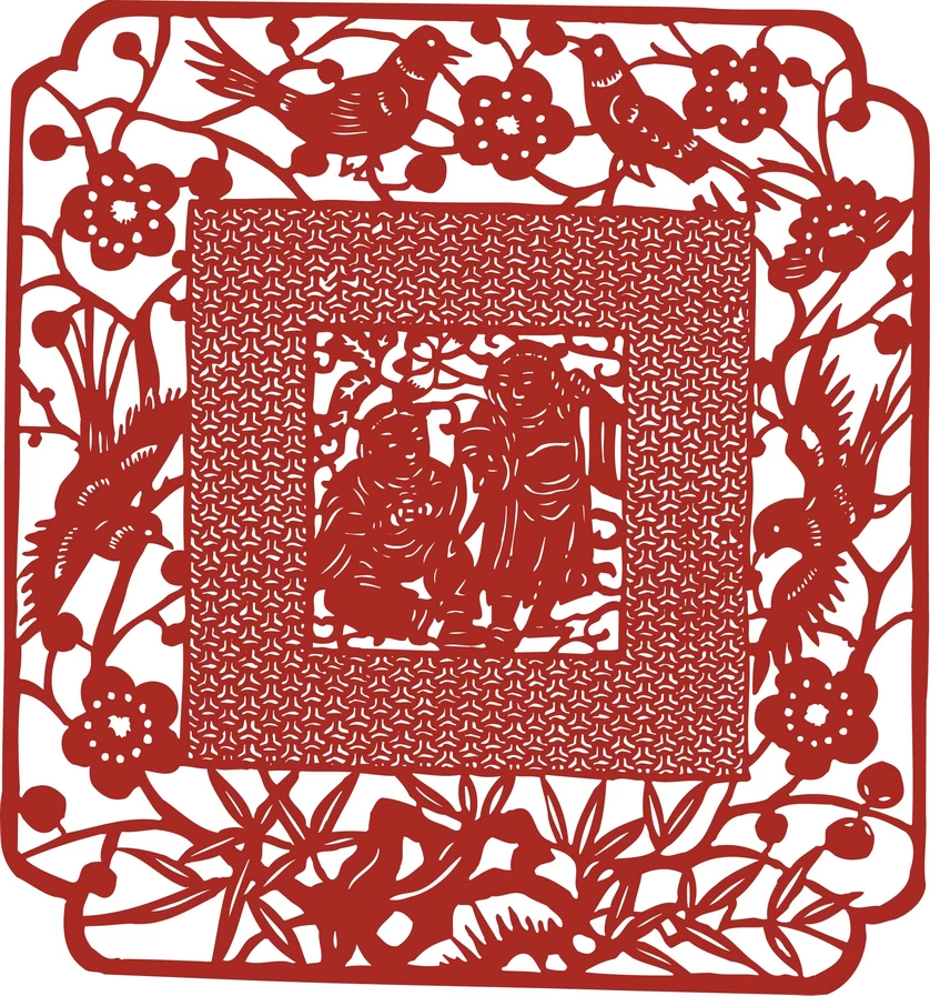 中国风中式传统喜庆民俗人物动物窗花剪纸插画边框AI矢量PNG素材【1885】